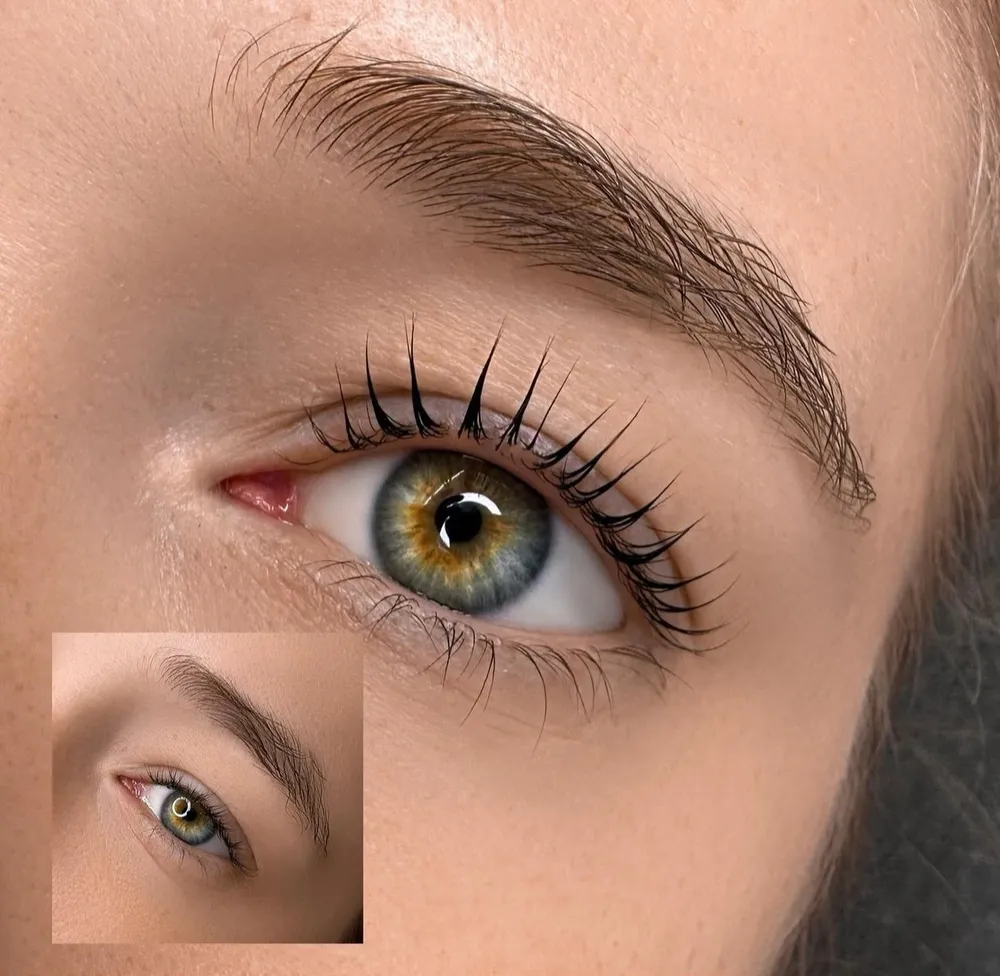 Wimperlifting voor en na